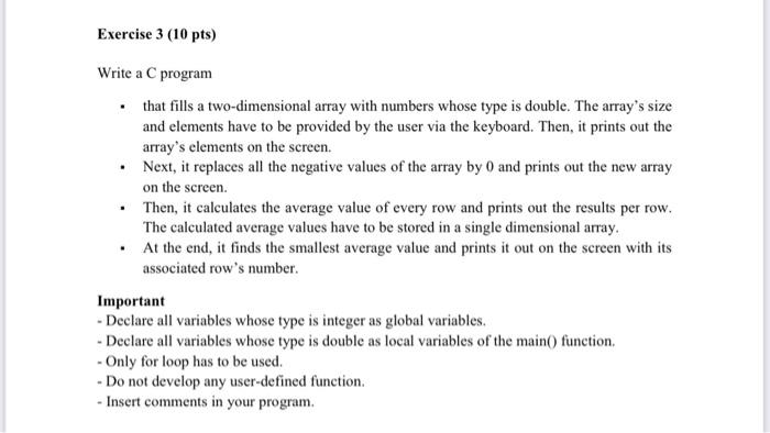 Solved Exercise 3 (10 pts) Write a C program that fills a | Chegg.com
