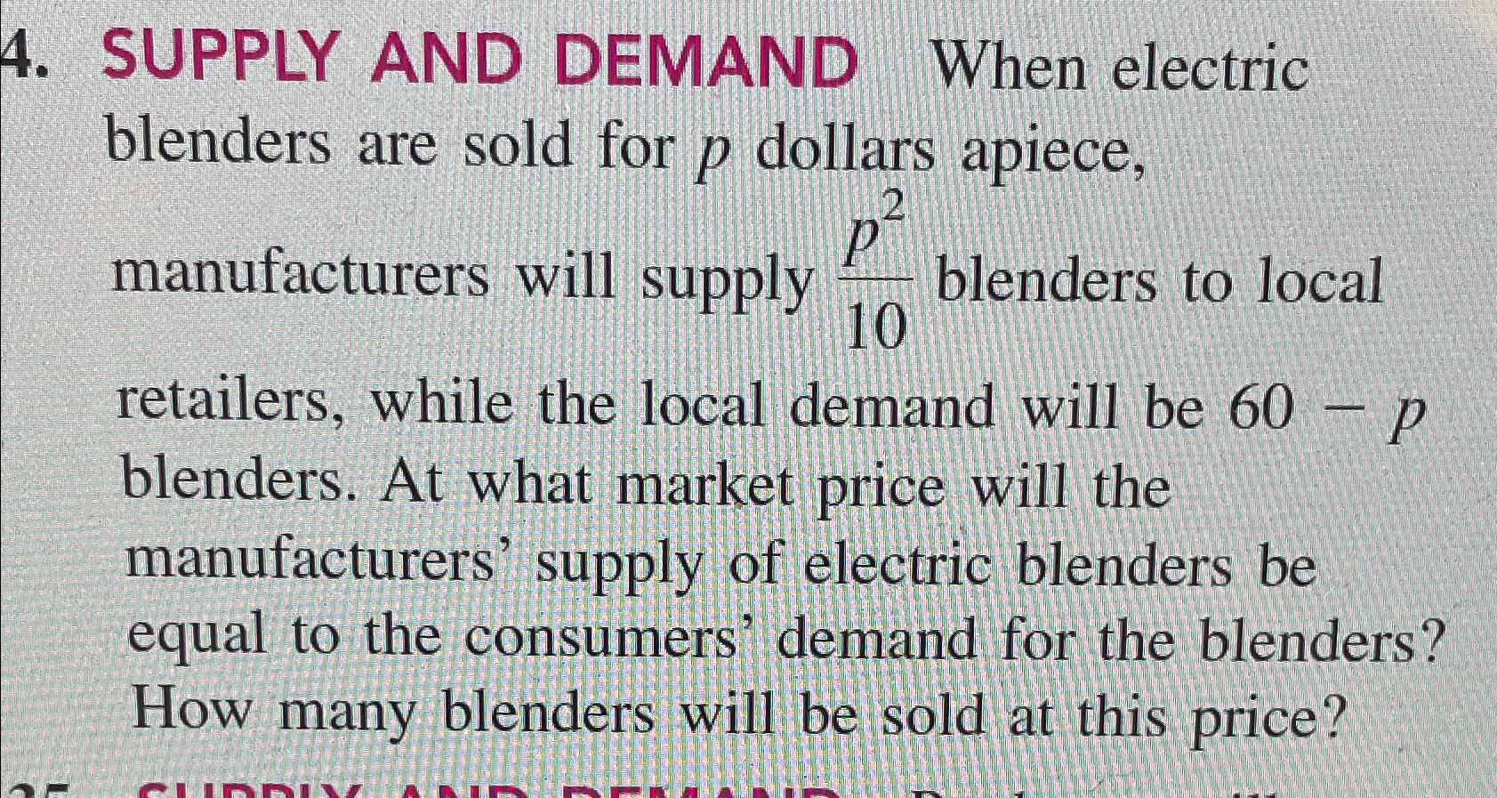 Solved SUPPLY AND DEMAND When electric blenders are sold for