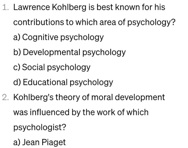 Solved Lawrence Kohlberg is best known for his contributions