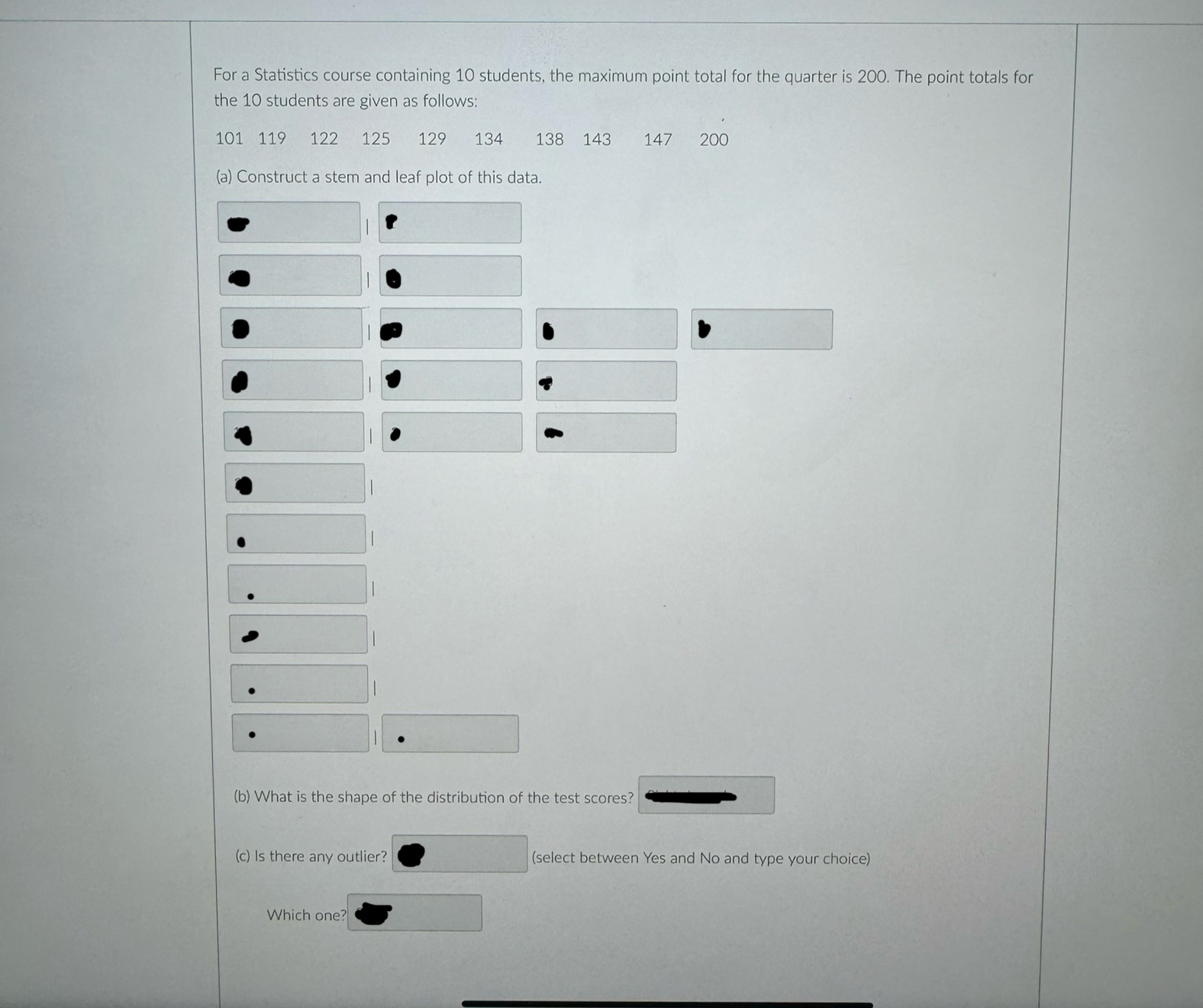 Solved For a Statistics course containing 10 ﻿students, the | Chegg.com