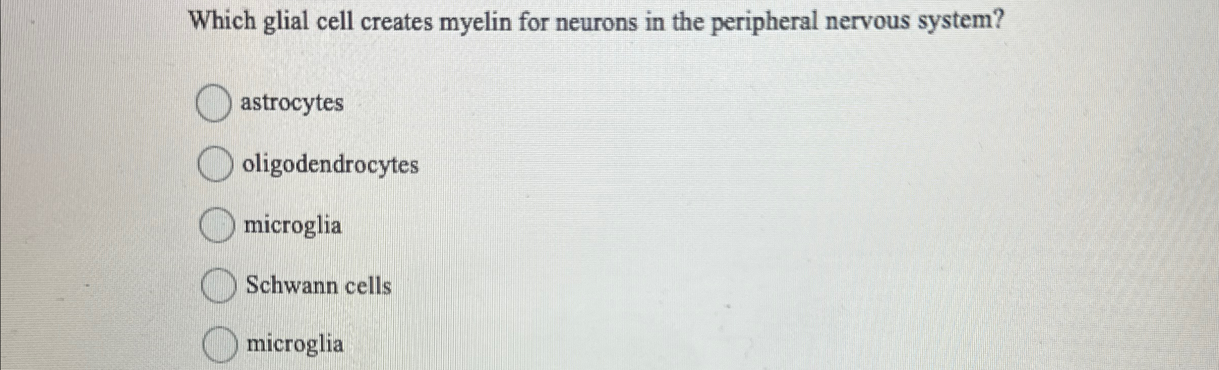 Solved Which glial cell creates myelin for neurons in the | Chegg.com