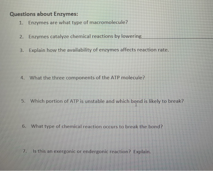 Solved Questions about Enzymes 1. Enzymes are what type of