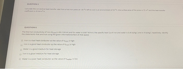 Solved QUESTIONS Calculate the convective heat transfer rate | Chegg.com