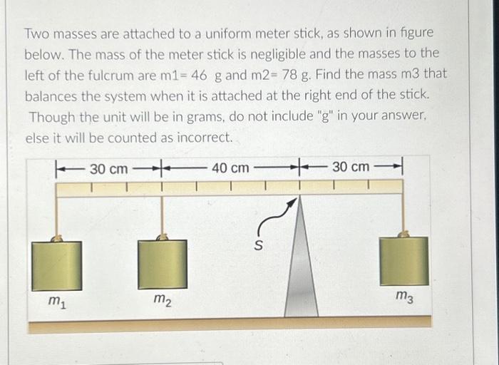 Solved Two masses are attached to a uniform meter stick, as | Chegg.com