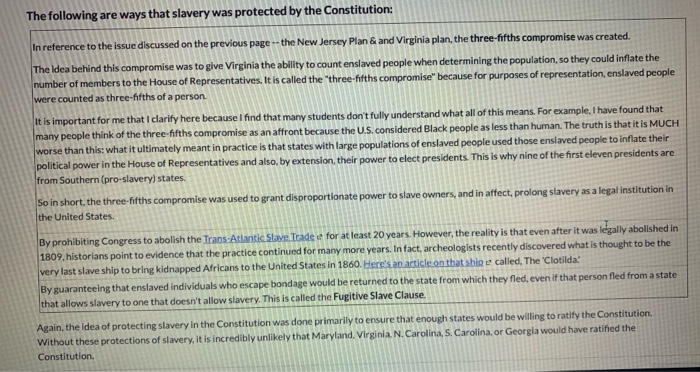 Solved Slavery was protected by the Constitution of the | Chegg.com