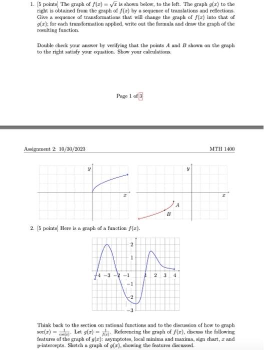 Solved 1. [5 points] The graph of f(x)=x is shown below, to | Chegg.com