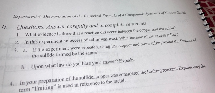 Solved II. Experiment 4: Determination Of The Empirical | Chegg.com