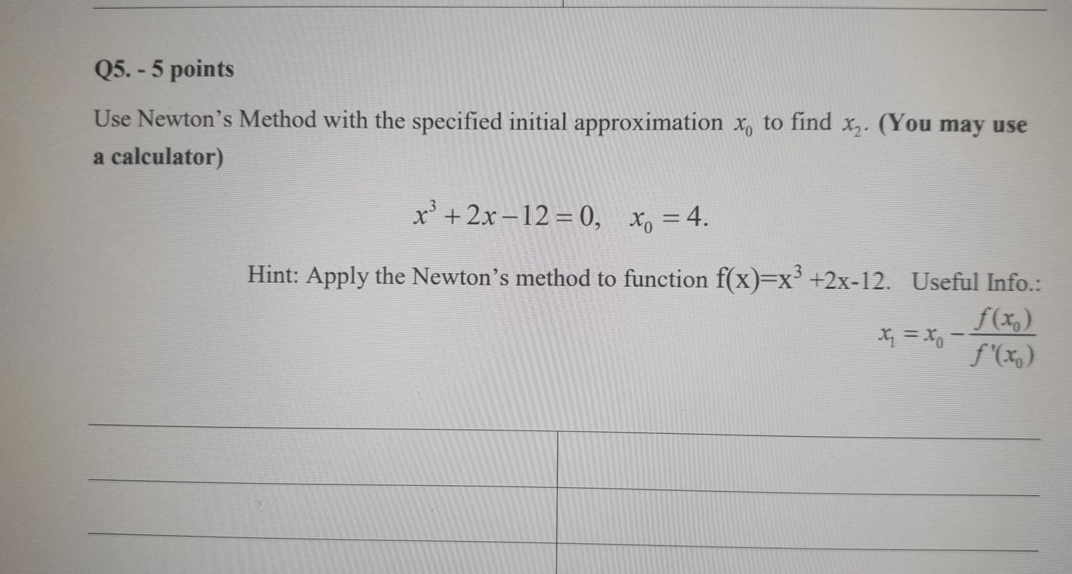 Solved Q5. - 5 points Use Newton's Method with the specified | Chegg.com