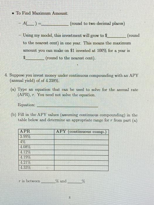 Solved EXERCISE SET 4: Fill in the APY values in the table | Chegg.com