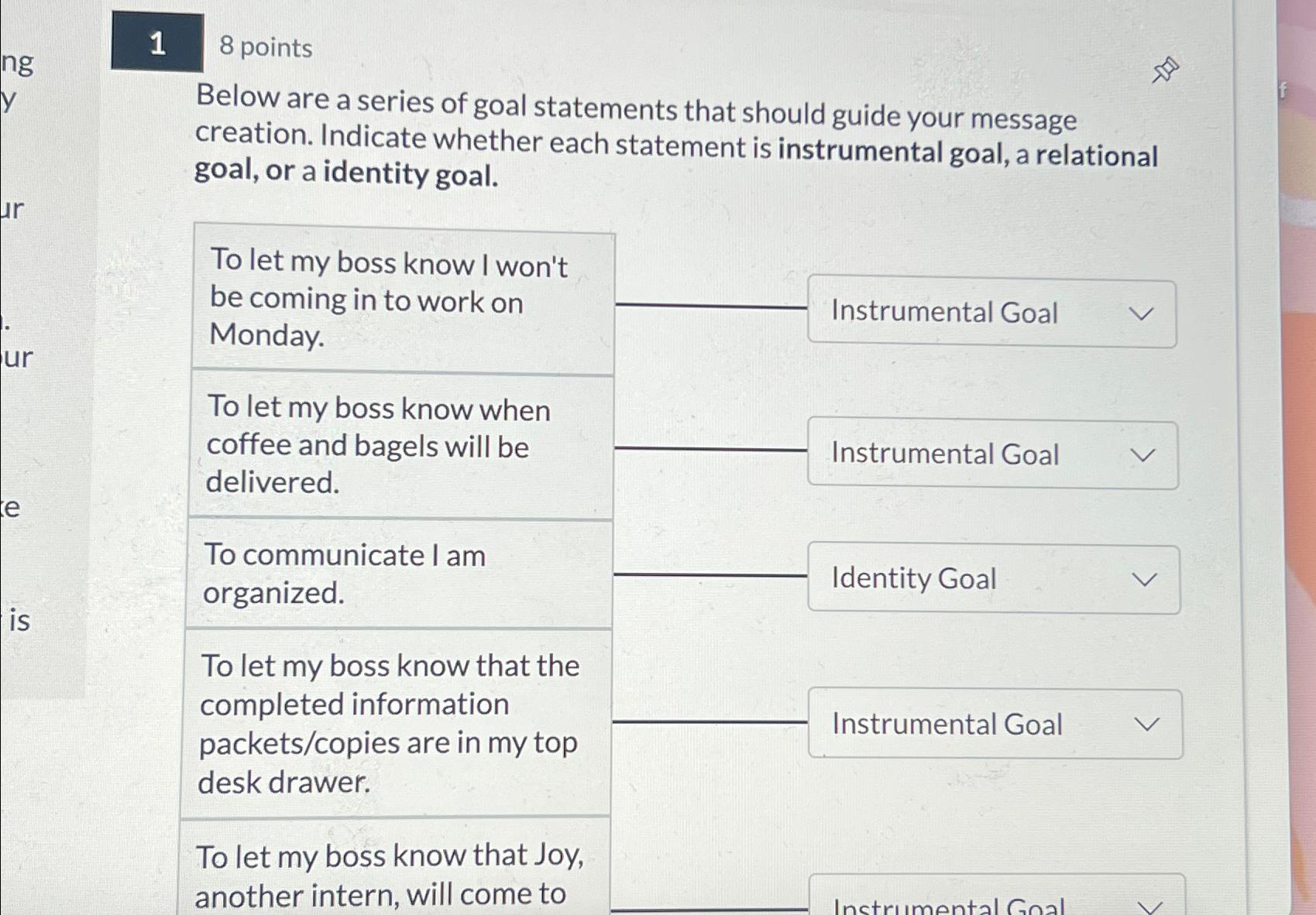 Solved 18 ﻿pointsBelow are a series of goal statements that | Chegg.com