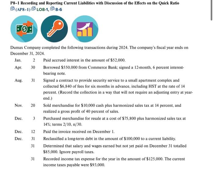 Solved P8-1 Recording and Reporting Current Liabilities with | Chegg.com