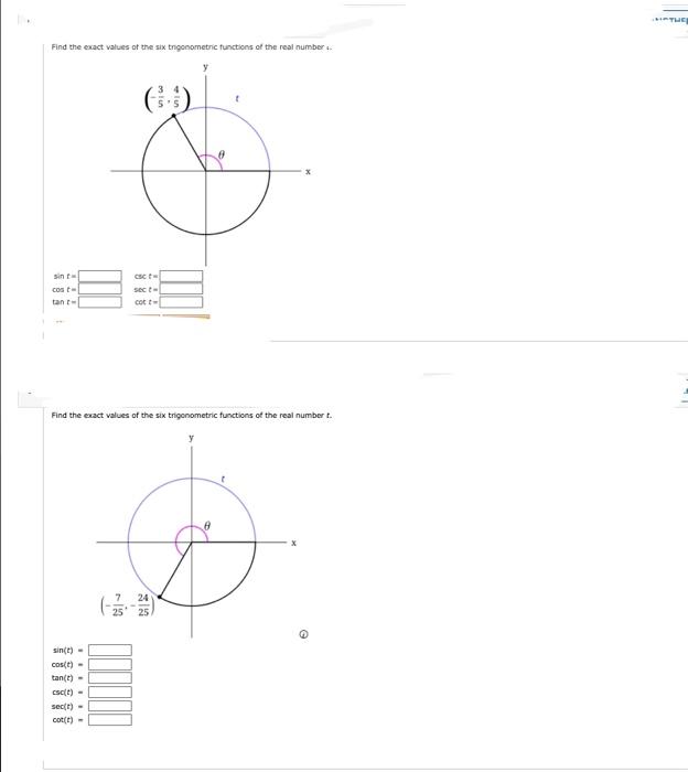 Solved Find The Exact Values Of The Six Trigonometric 3376