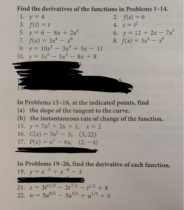 Solved Find The Derivatives Of The Functions In Problems Chegg Com