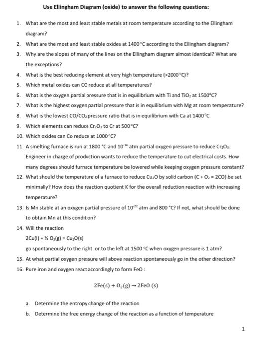 Solved Use Ellingham Diagram Oxide To Answer The Following Chegg Com