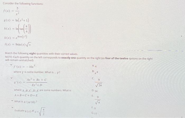 Solved Consider the following functions: | Chegg.com
