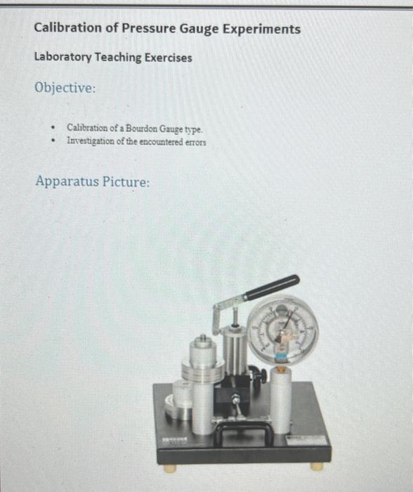 calibration of pressure gauge experiment conclusion