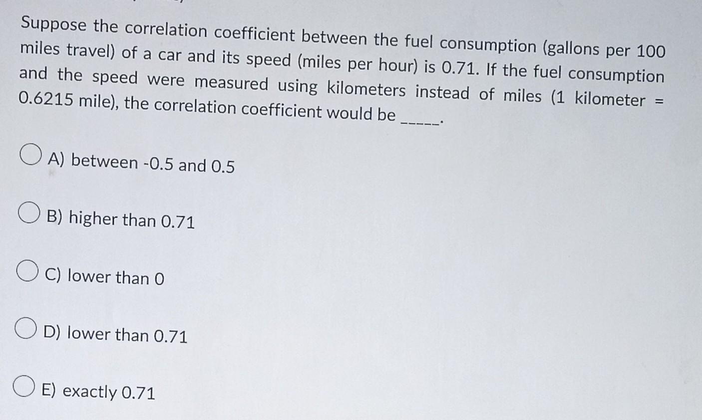 Solved Suppose The Correlation Coefficient Between The Fuel Chegg Solved Suppose The Correlation Coefficient Between The Fuel Chegg
