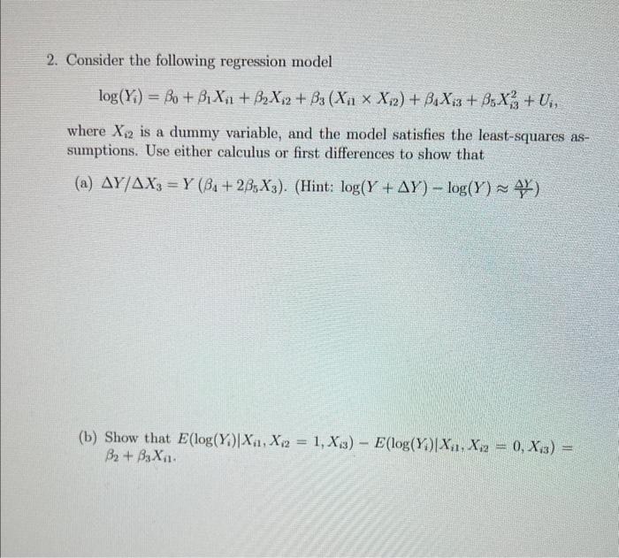 Solved 2. Consider the following regression model | Chegg.com