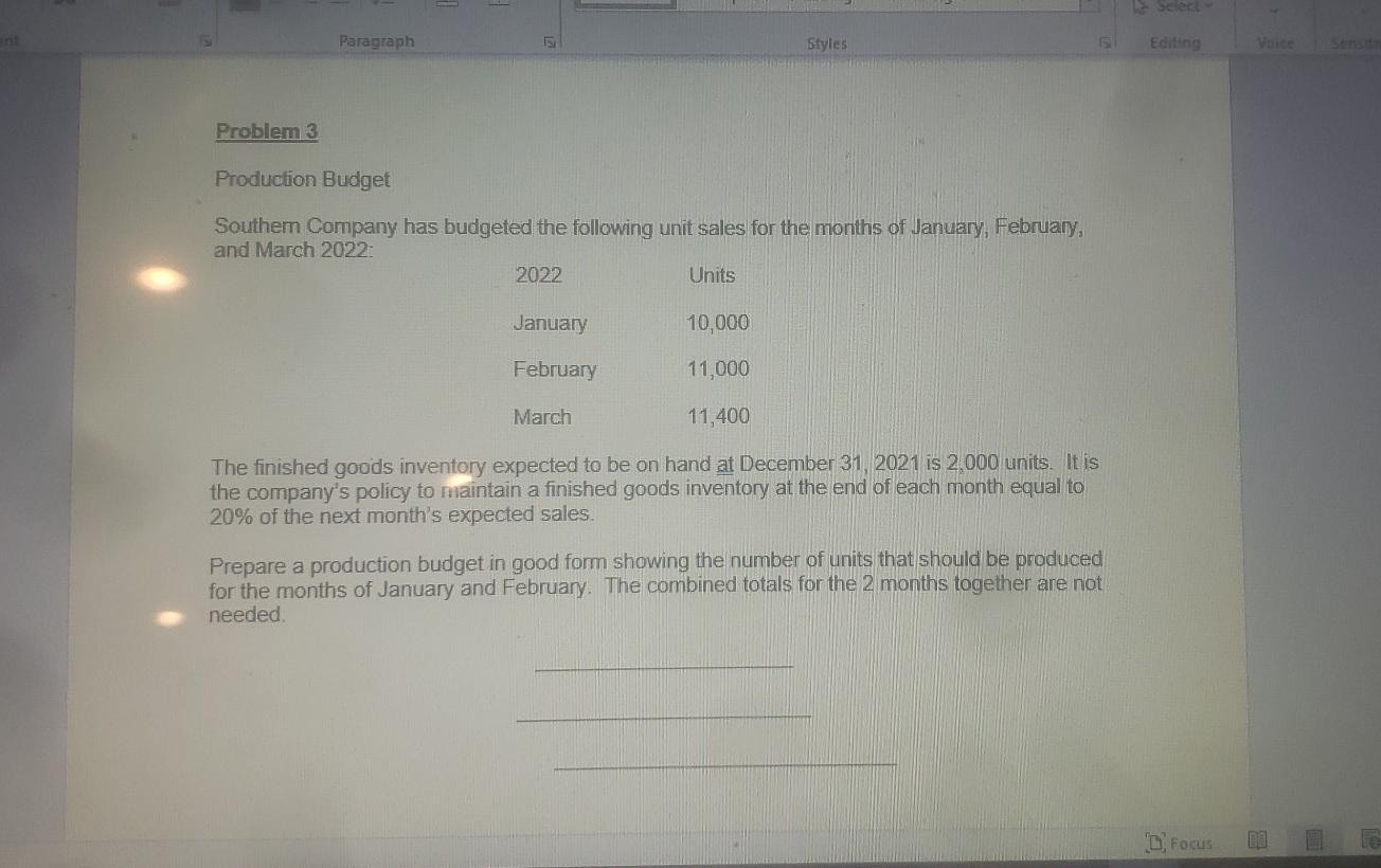 Solved Paragraph Styles Editing Problem 3 Production Budget | Chegg.com