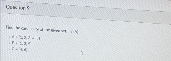 Solved Find The Cardinality Of The Given Set: N(A) - | Chegg.com