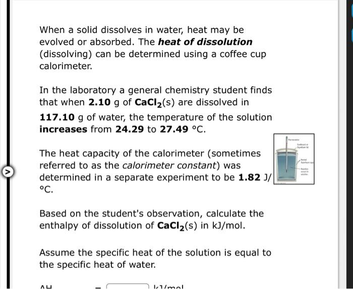 Solved When a solid dissolves in water, heat may be evolved