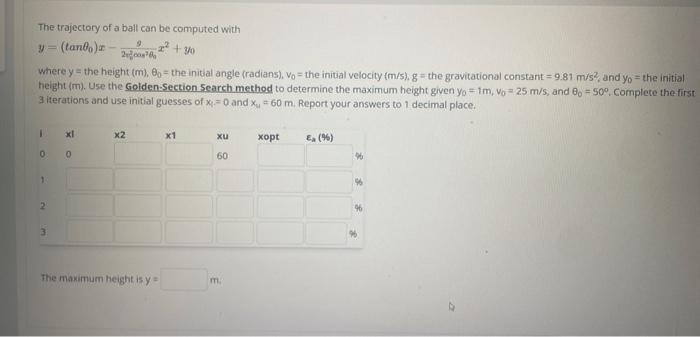 Solved The trajectory of a ball can be computed with | Chegg.com
