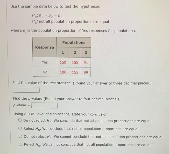 Solved Use the sample data below to test the hypotheses Ho: | Chegg.com