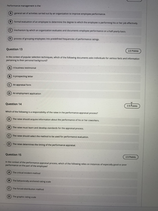 Solved Question 6 25 Points Which of the following | Chegg.com