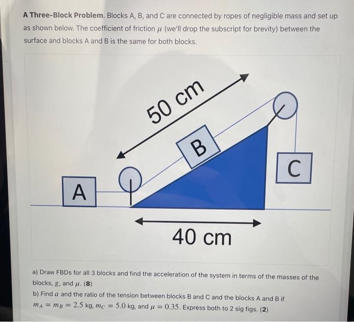 Solved A Three-Block Problem. Blocks A, B, and C are | Chegg.com