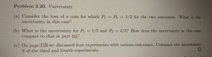 Solved Problem 3.20. ﻿Uncertainty(a) ﻿Consider the toss of a | Chegg.com