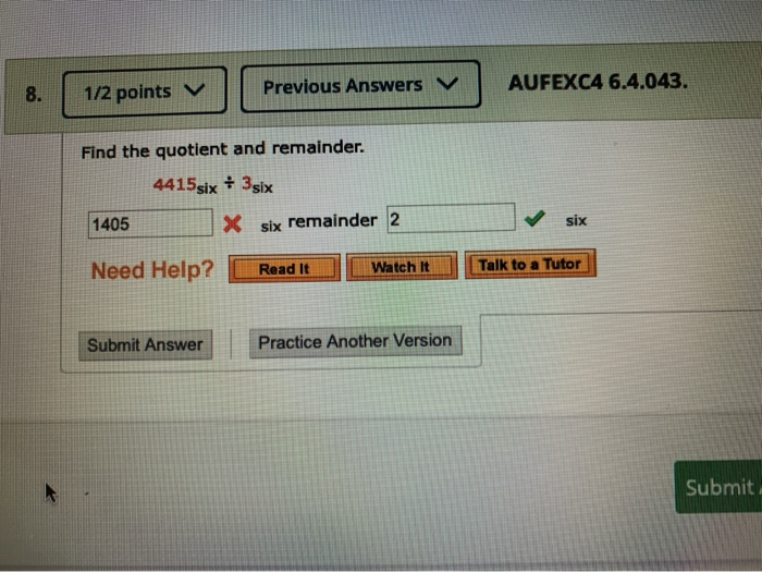 Solved Previous Answers V AUFEXC4 6.4.043. 1/2 points Find | Chegg.com