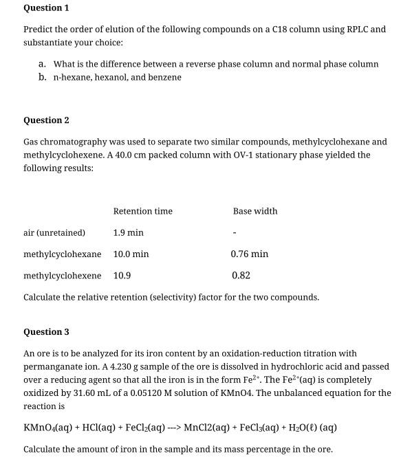 Solved CHE23 TUTORIAL answer all questions correctly and | Chegg.com