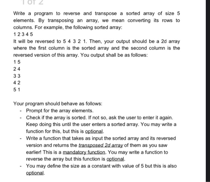 Solved TOT 2 Write a program to reverse and transpose a | Chegg.com