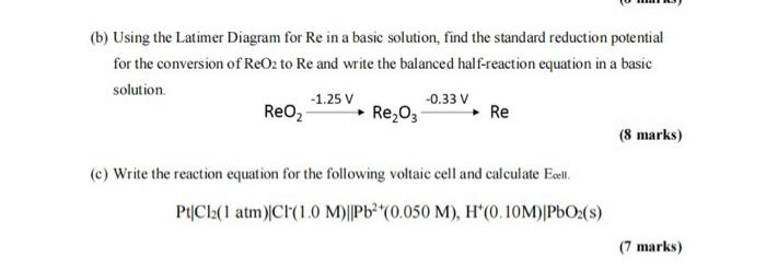 Solved (b) Using the Latimer Diagram for Re in a basic | Chegg.com