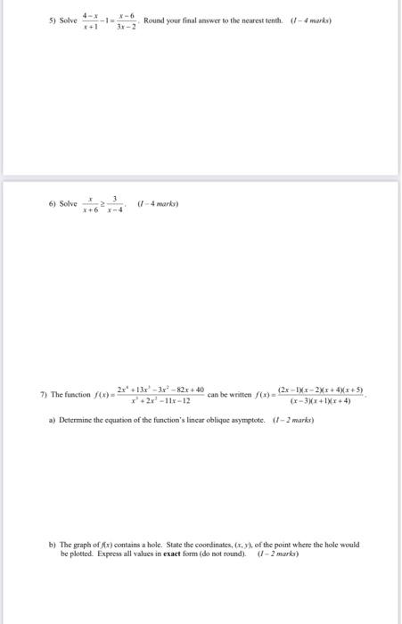 Solved 5) Solve X+14−x−1=3x−2x−6, Round Your Final Answer To 