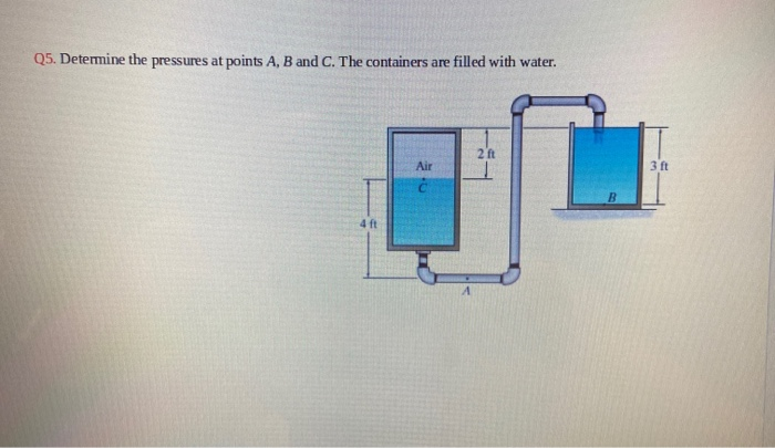 Solved Q5. Determine the pressures at points A, B and C. The | Chegg.com