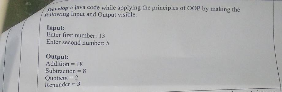 Solved Develop a java code while applying the principles of | Chegg.com image.