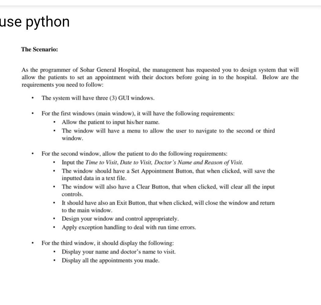 Solved use python The Scenario: As the programmer of Sohar | Chegg.com