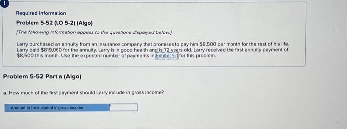 Solved Required Information Problem 5-52 (LO 5-2) (Algo) | Chegg.com