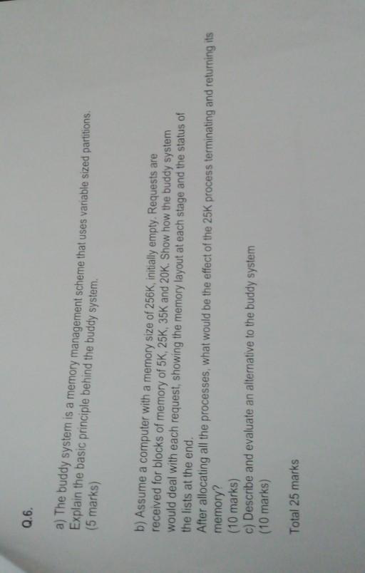 Solved Q.6. a) The buddy system is a memory management | Chegg.com
