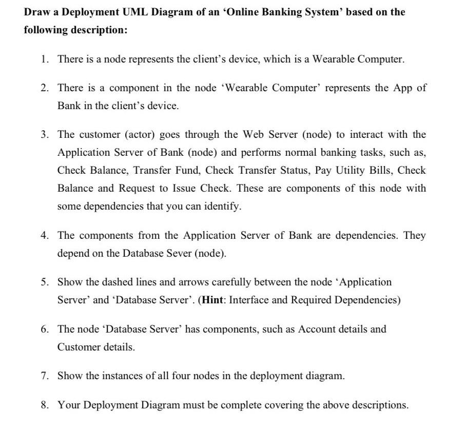 Solved Draw a Deployment UML Diagram of an 'Online Banking | Chegg.com