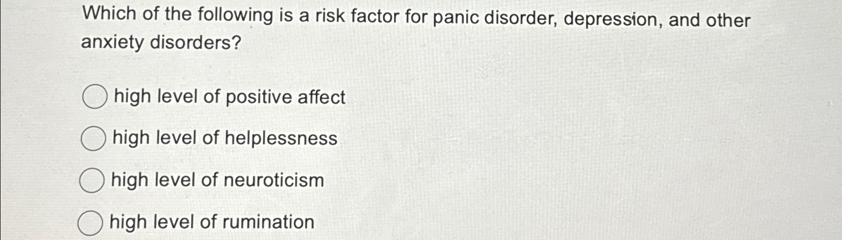 Solved Which of the following is a risk factor for panic | Chegg.com