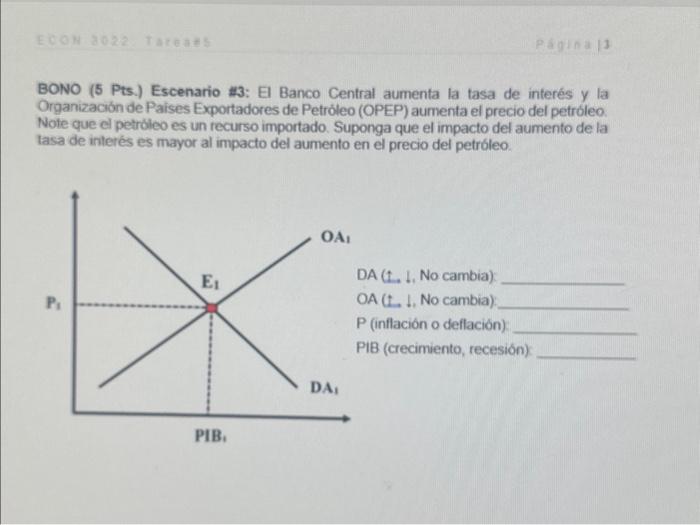 BONO (5 Pts.) Escenario \( 13: \) E Banco Central aumenta la tasa de interés y la Organización de Paises Exportadores de Petr