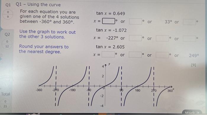 Q1 - Using the curve
\( \begin{array}{lcc}\begin{array}{l}\text { For each equation you are } \\ \text { given one of the } 4