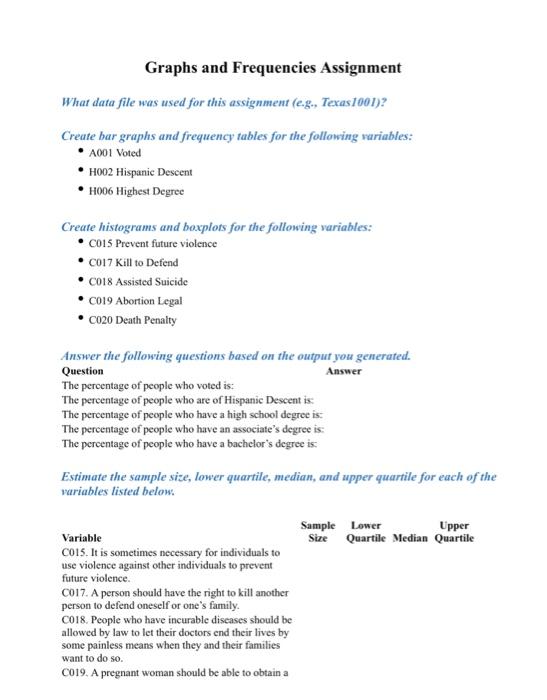 Graphs and Frequencies Assignment What data file was | Chegg.com