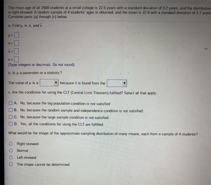 Solved Question Help The mean age of all 2568 students at a | Chegg.com