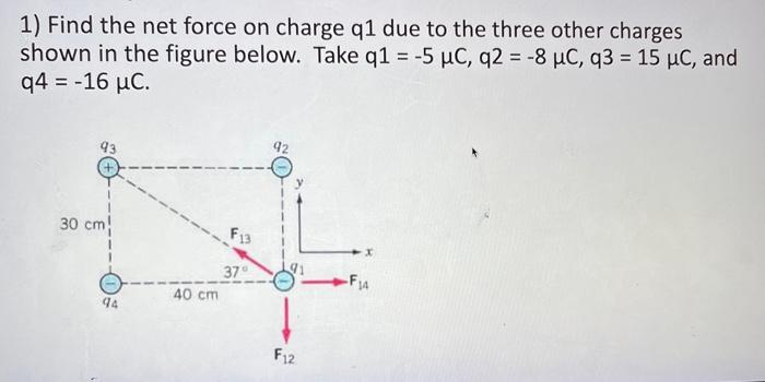 Solved 1) Find the net force on charge q1 due to the three | Chegg.com