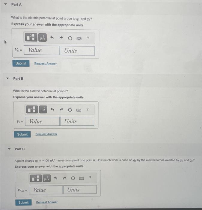 Solved What is the electric potential at point a due to q1 | Chegg.com