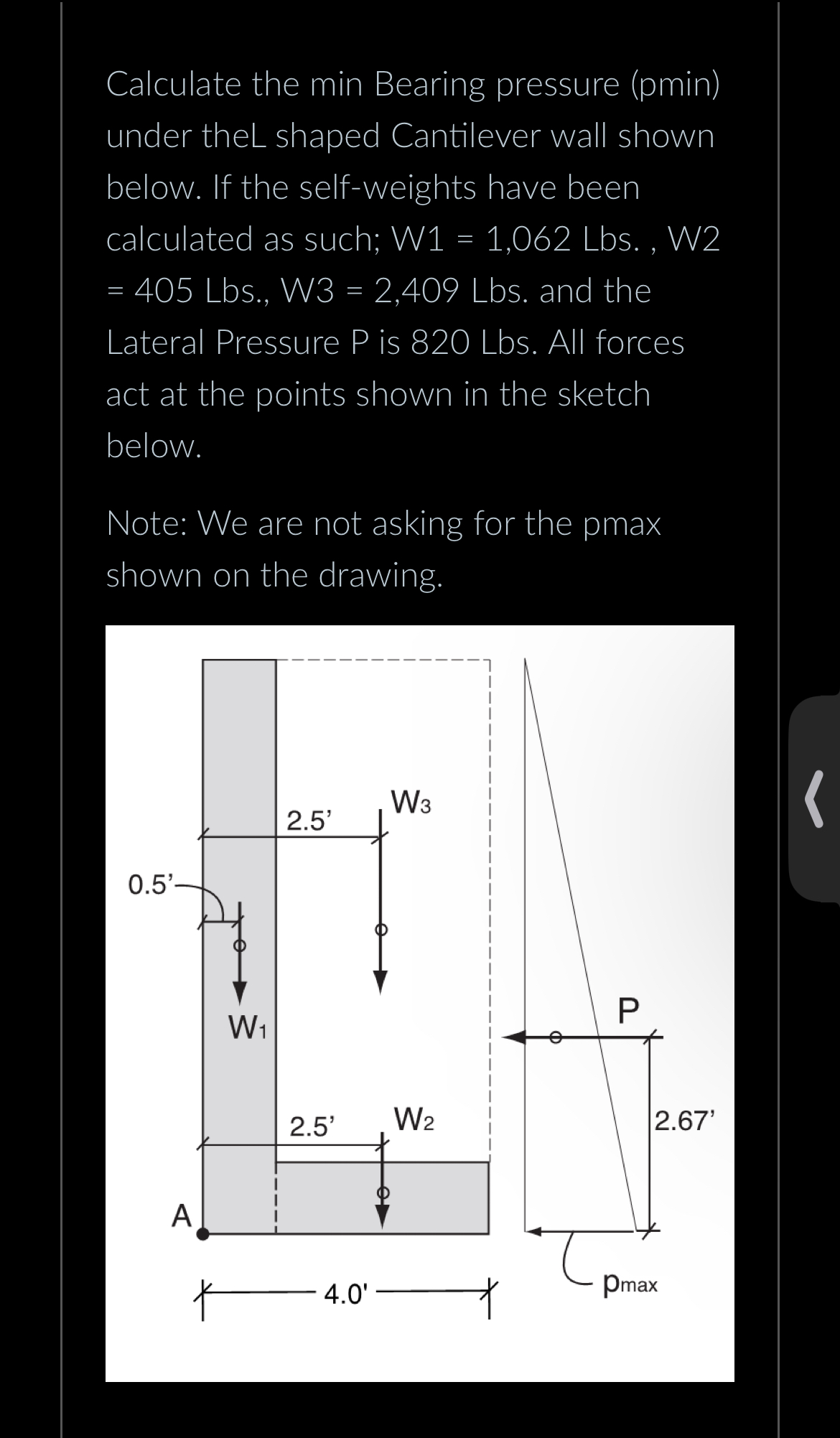Solved Calculate the min Bearing pressure (pmin) ﻿under theL | Chegg.com