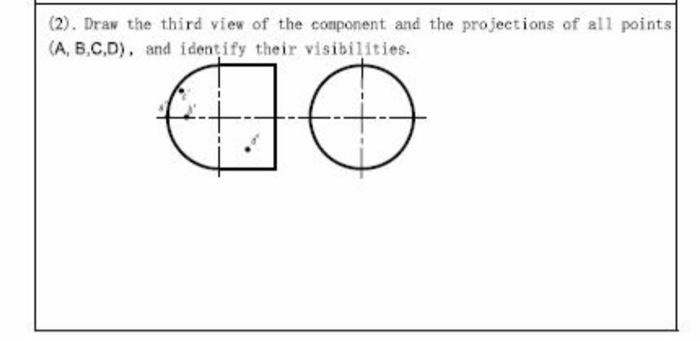 Solved (2). Draw the third view of the component and the | Chegg.com
